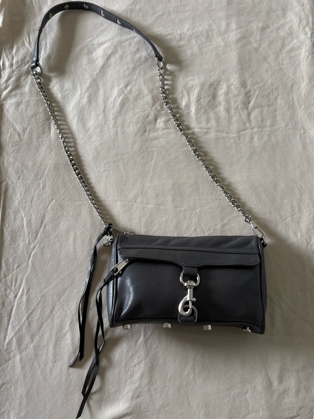 Rebecca Minkoff Black Leather Shoulder Bag with Silver Hardware